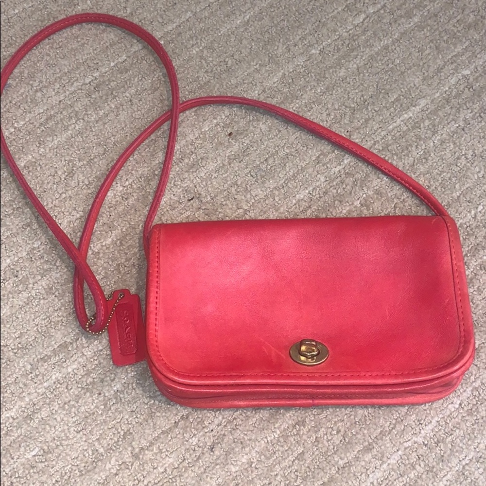 Red leather Coach crossbody